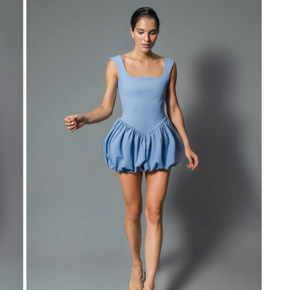 Blue Sleeveless Bubble-Hem Mini Dress